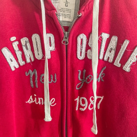 Red fleece-lined Aeropostale hooded jacket - Picture 1 of 5